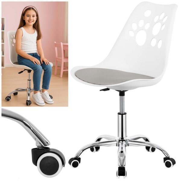 Scaun birou ergonomic, cu sezut din spuma, reglabil pe inaltime, maxim 120 kg, 90x49x48 cm, alb si gri - imagine 6