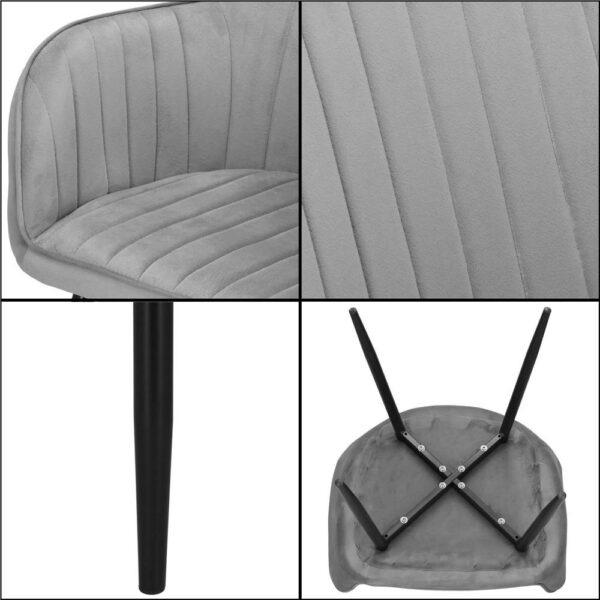 Scaun living tapitat, design modern, catifea, picioare metalice, 85x52x46 cm, gri - imagine 9