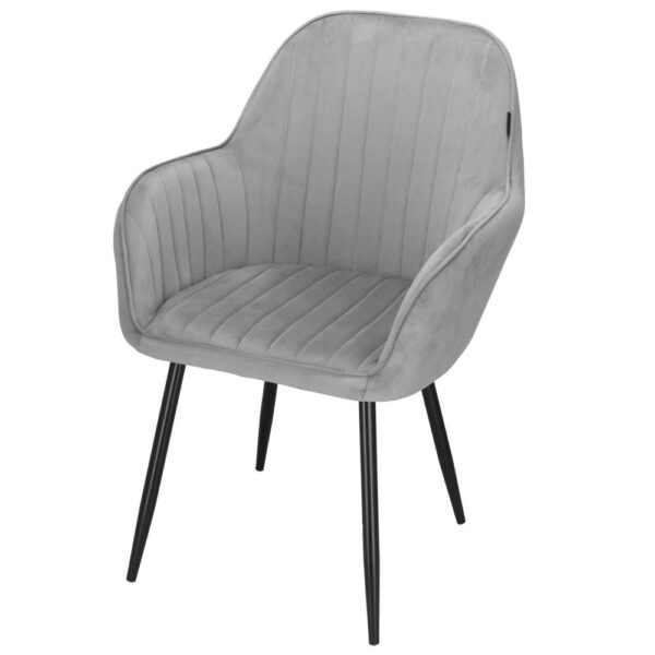 Scaun living tapitat, design modern, catifea, picioare metalice, 85x52x46 cm, gri - imagine 11