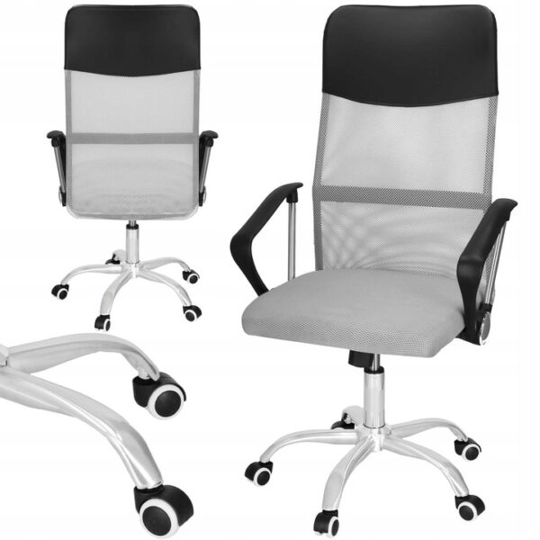 Scaun de birou ergonomic cu reglaj pe inaltime, material tip mesh si ecopiele, 58x60x117 cm, gri - imagine 2