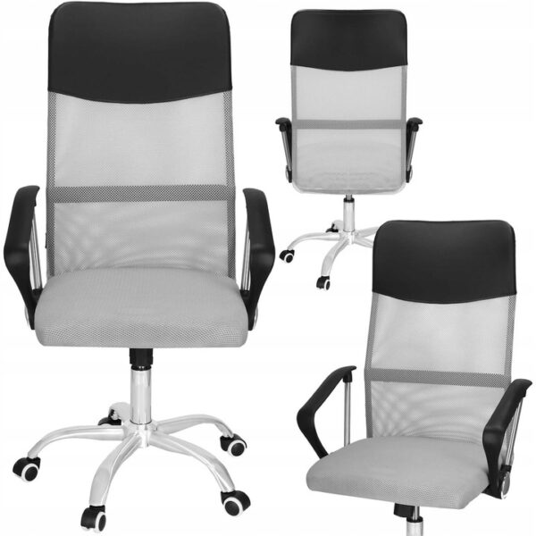 Scaun de birou ergonomic cu reglaj pe inaltime, material tip mesh si ecopiele, 58x60x117 cm, gri - imagine 4