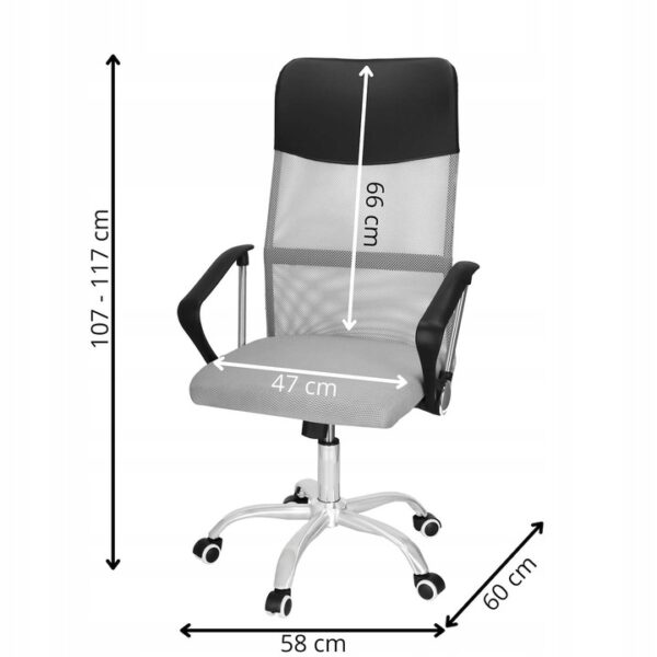 Scaun de birou ergonomic cu reglaj pe inaltime, material tip mesh si ecopiele, 58x60x117 cm, gri - imagine 7