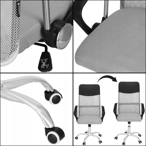 Scaun de birou ergonomic cu reglaj pe inaltime, material tip mesh si ecopiele, 58x60x117 cm, gri - imagine 9