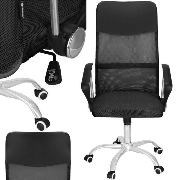 Scaun birou reglabil, ergonomic, cu spatar din microplasa respirabila si baza metalica cromata, 117x58x60 cm, negru - imagine 3