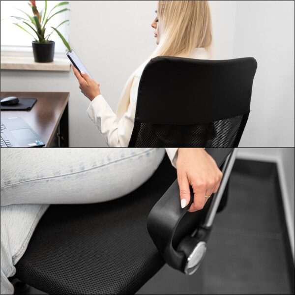 Scaun birou reglabil, ergonomic, cu spatar din microplasa respirabila si baza metalica cromata, 117x58x60 cm, negru - imagine 25