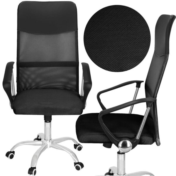 Scaun birou reglabil, ergonomic, cu spatar din microplasa respirabila si baza metalica cromata, 117x58x60 cm, negru - imagine 4