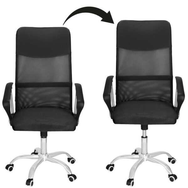 Scaun birou reglabil, ergonomic, cu spatar din microplasa respirabila si baza metalica cromata, 117x58x60 cm, negru - imagine 6