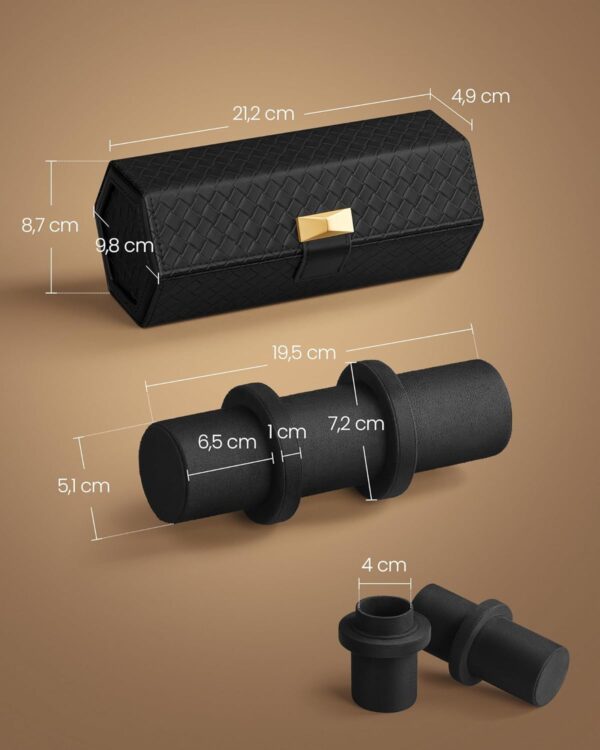 SONGMICS Cutie voiaj ceasuri Ronne, 3 compartimente + spatiu ascuns, 21x10x9 cm, negru - imagine 2