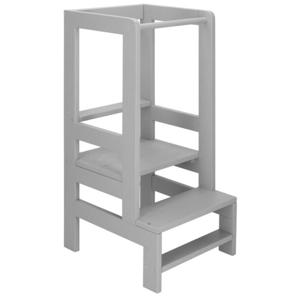 Turn de invatare inaltator multifunctional din lemn, platforma reglabila pe 3 inaltimi, 90x39x44 cm, gri - imagine 13