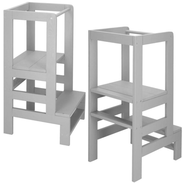 Turn de invatare inaltator multifunctional din lemn, platforma reglabila pe 3 inaltimi, 90x39x44 cm, gri - imagine 3