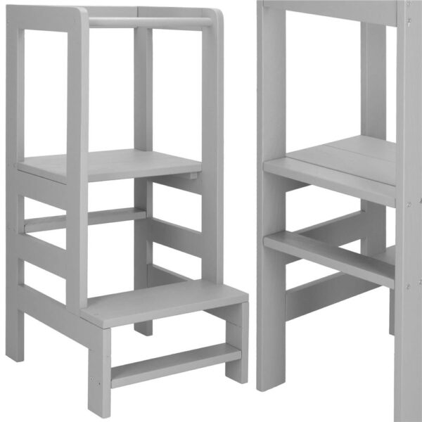 Turn de invatare inaltator multifunctional din lemn, platforma reglabila pe 3 inaltimi, 90x39x44 cm, gri - imagine 4