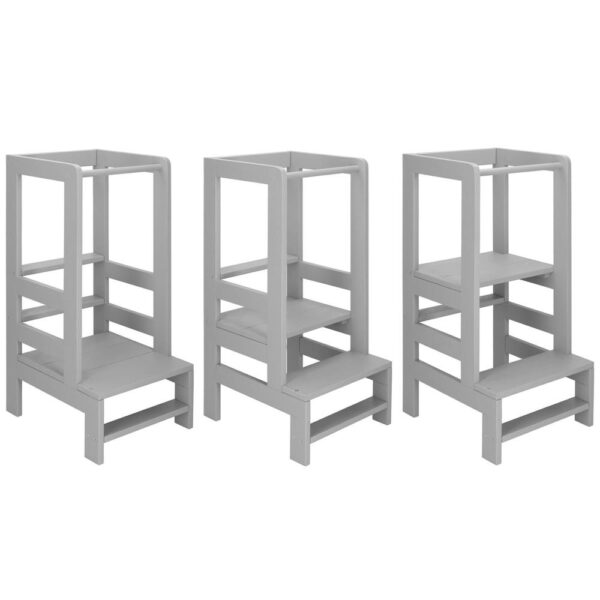 Turn de invatare inaltator multifunctional din lemn, platforma reglabila pe 3 inaltimi, 90x39x44 cm, gri - imagine 6