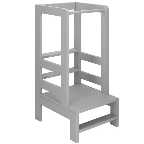 Turn de invatare inaltator multifunctional din lemn, platforma reglabila pe 3 inaltimi, 90x39x44 cm, gri - imagine 7