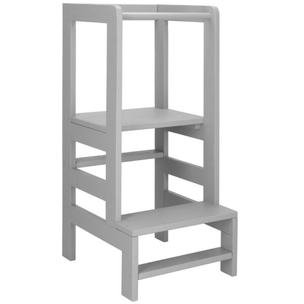 Turn de invatare inaltator multifunctional din lemn, platforma reglabila pe 3 inaltimi, 90x39x44 cm, gri - imagine 8