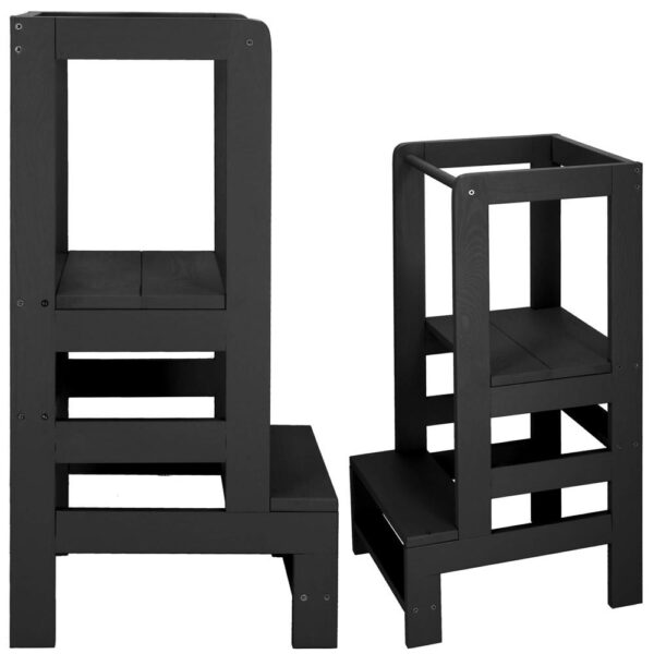 Turn de invatare inaltator multifunctional din lemn, platforma reglabila pe 3 inaltimi, 90x39x44 cm, negru - imagine 2