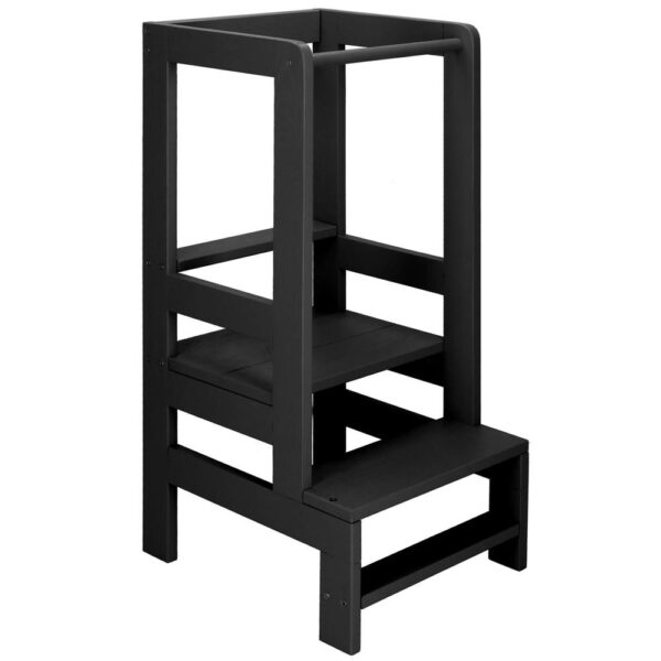Turn de invatare inaltator multifunctional din lemn, platforma reglabila pe 3 inaltimi, 90x39x44 cm, negru - imagine 15