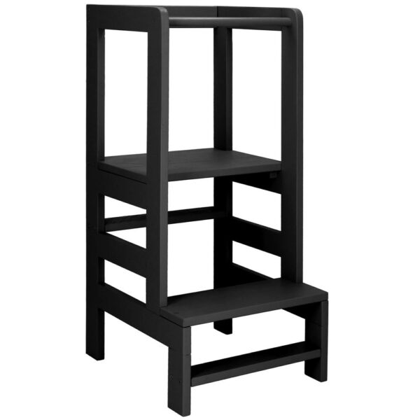 Turn de invatare inaltator multifunctional din lemn, platforma reglabila pe 3 inaltimi, 90x39x44 cm, negru - imagine 11