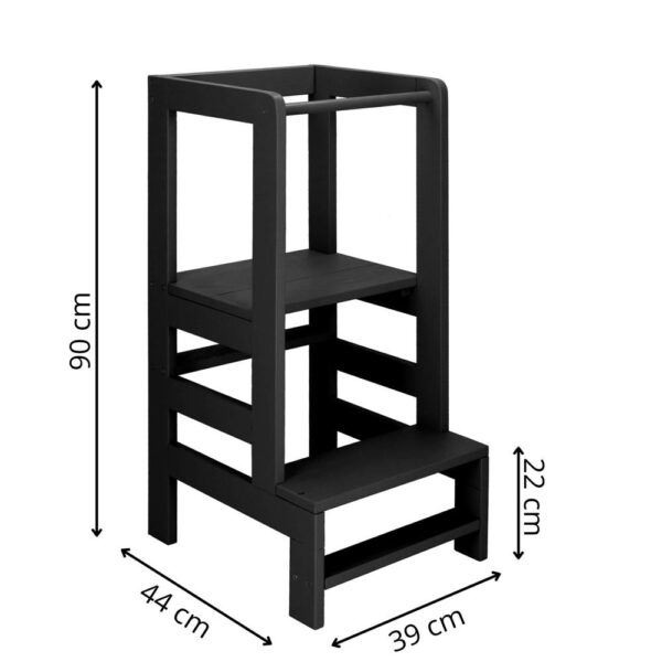 Turn de invatare inaltator multifunctional din lemn, platforma reglabila pe 3 inaltimi, 90x39x44 cm, negru - imagine 14