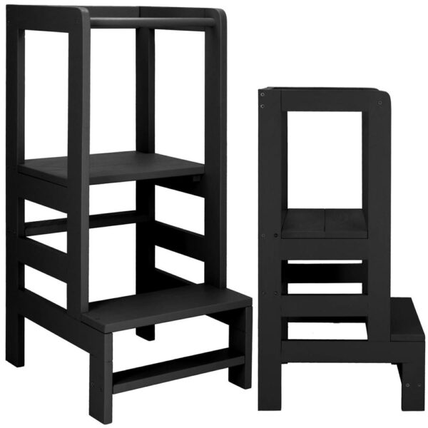 Turn de invatare inaltator multifunctional din lemn, platforma reglabila pe 3 inaltimi, 90x39x44 cm, negru - imagine 5