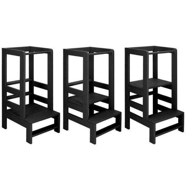 Turn de invatare inaltator multifunctional din lemn, platforma reglabila pe 3 inaltimi, 90x39x44 cm, negru - imagine 8