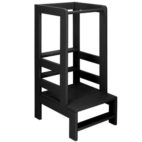 Turn de invatare inaltator multifunctional din lemn, platforma reglabila pe 3 inaltimi, 90x39x44 cm, negru - imagine 10