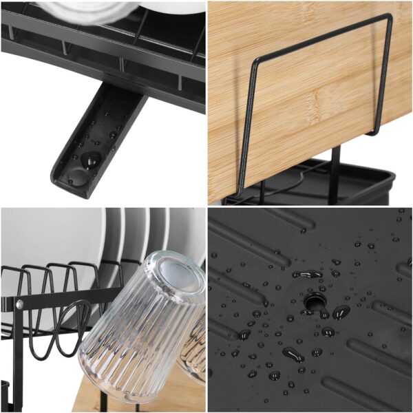 Suport vase 2 niveluri cu tava scurgere si suport tacamuri, 42x30x31,5 cm, negru - imagine 17