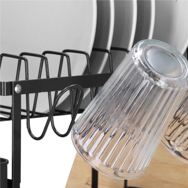 Suport vase 2 niveluri cu tava scurgere si suport tacamuri, 42x30x31,5 cm, negru - imagine 9
