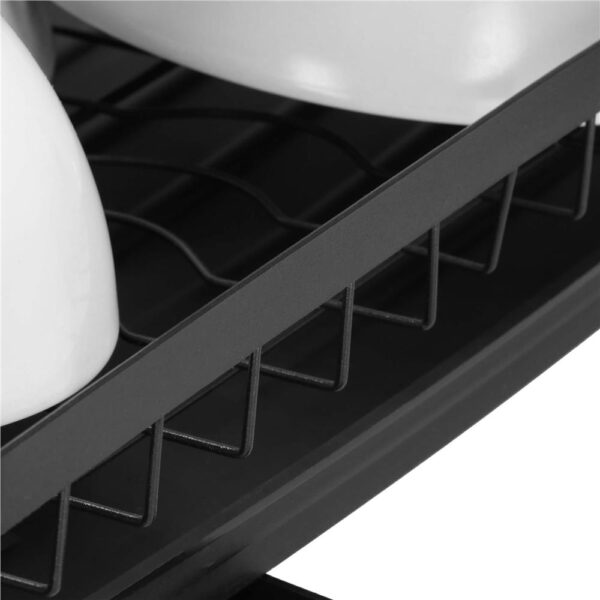 Suport vase 2 niveluri cu tava scurgere si suport tacamuri, 42x30x31,5 cm, negru - imagine 10