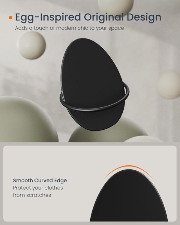 SONGMICS Set 4 carlige perete, design oval din otel, 5 kg per carlig, 9x5x7 cm, negru - imagine 2