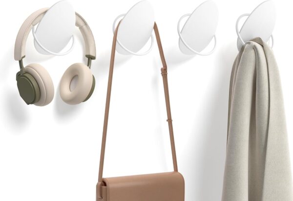 SONGMICS Set 4 carlige perete, design oval din otel, 5 kg per carlig, 9x5x7 cm, alb perlat - imagine 3