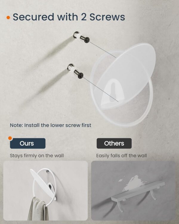 SONGMICS Set 4 carlige perete, design oval din otel, 5 kg per carlig, 9x5x7 cm, alb perlat - imagine 6