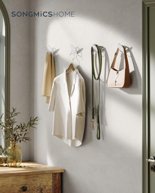 SONGMICS Set 4 carlige perete, design oval din otel, 5 kg per carlig, 9x5x7 cm, alb perlat - imagine 7