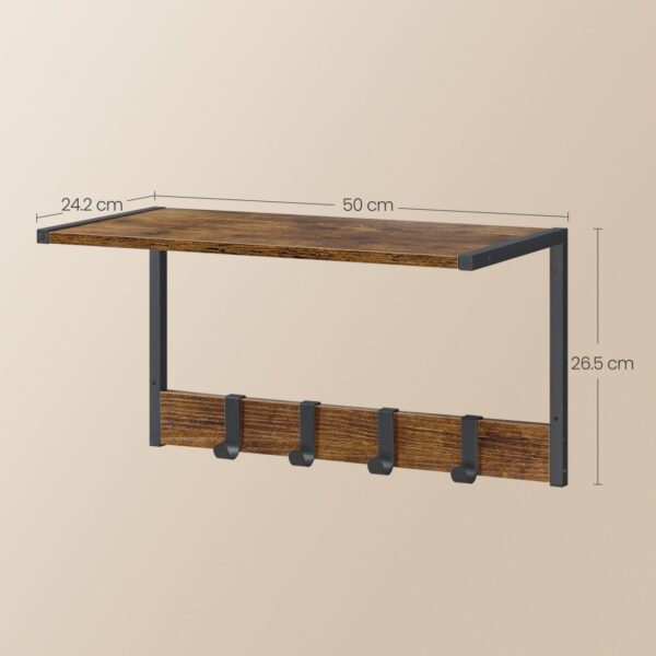 VASAGLE Cuier perete set 2 bucati, PAL si cadru metalic, 50x24x27 cm, maro rustic - imagine 2