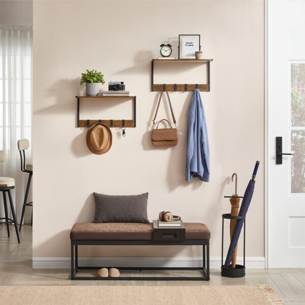VASAGLE Cuier perete set 2 bucati, PAL si cadru metalic, 50x24x27 cm, maro rustic - imagine 4