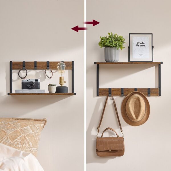 VASAGLE Cuier perete set 2 bucati, PAL si cadru metalic, 50x24x27 cm, maro rustic - imagine 7