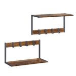 VASAGLE Cuier perete set 2 bucati, PAL si cadru metalic, 50x24x27 cm, maro rustic