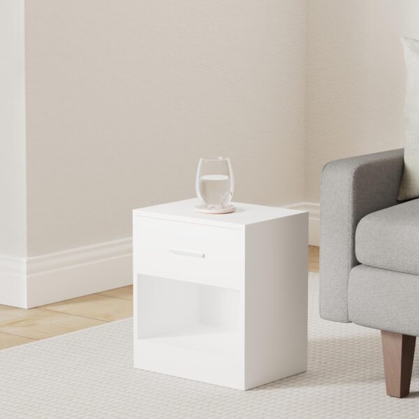 VASAGLE Set 2 noptiere, cu sertar si compartiment deschis, PAL, 28x39x41 cm, alb - imagine 2