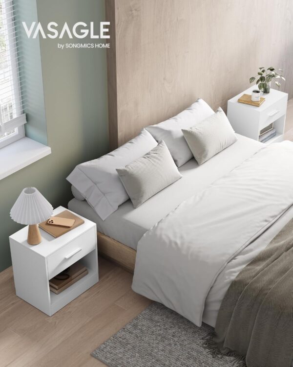 VASAGLE Set 2 noptiere, cu sertar si compartiment deschis, PAL, 28x39x41 cm, alb - imagine 4