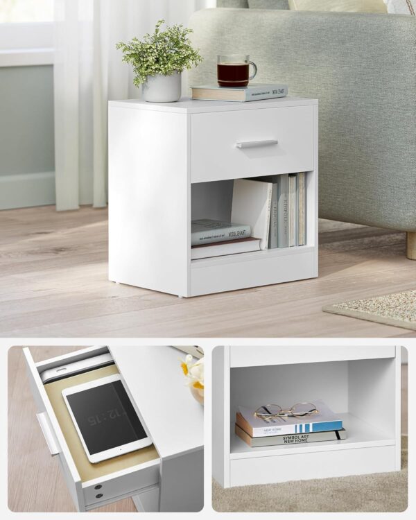 VASAGLE Set 2 noptiere, cu sertar si compartiment deschis, PAL, 28x39x41 cm, alb - imagine 5