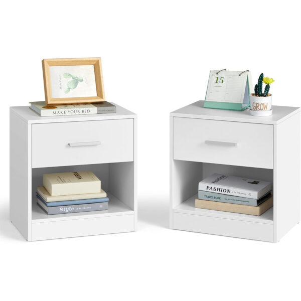 VASAGLE Set 2 noptiere, cu sertar si compartiment deschis, PAL, 28x39x41 cm, alb - imagine 7