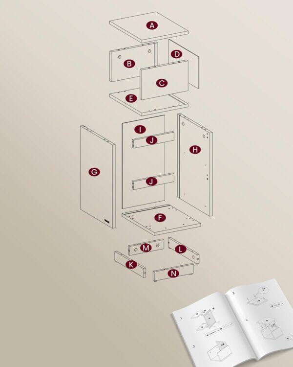 VASAGLE Set 2 noptiere inguste, cu 2 sertare si compartiment deschis, PAL si MDF, 30x25x65 cm, bej si alb - imagine 2