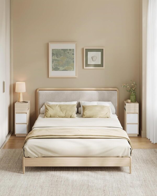 VASAGLE Set 2 noptiere inguste, cu 2 sertare si compartiment deschis, PAL si MDF, 30x25x65 cm, bej si alb - imagine 7