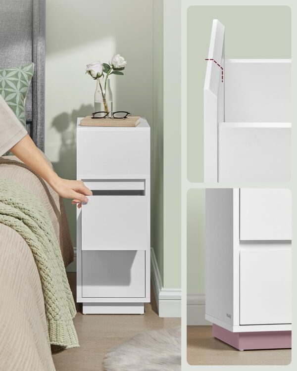 VASAGLE Set 2 noptiere inguste cu 2 sertare si compartiment deschis reversibil, PAL si MDF, 30x25x65 cm, alb - imagine 6