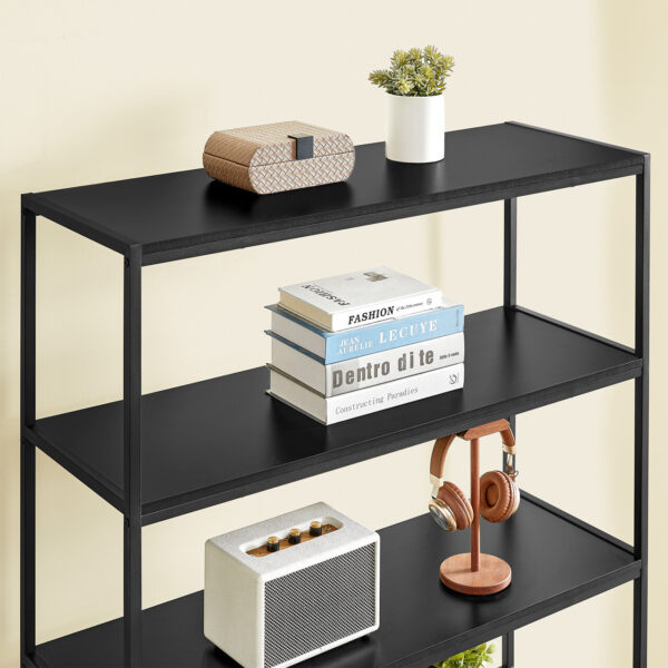 VASAGLE Biblioteca cu 5 rafturi si dulap, rama metalica si finisaj MDF nuc, 100x35x180 cm, negru - imagine 6