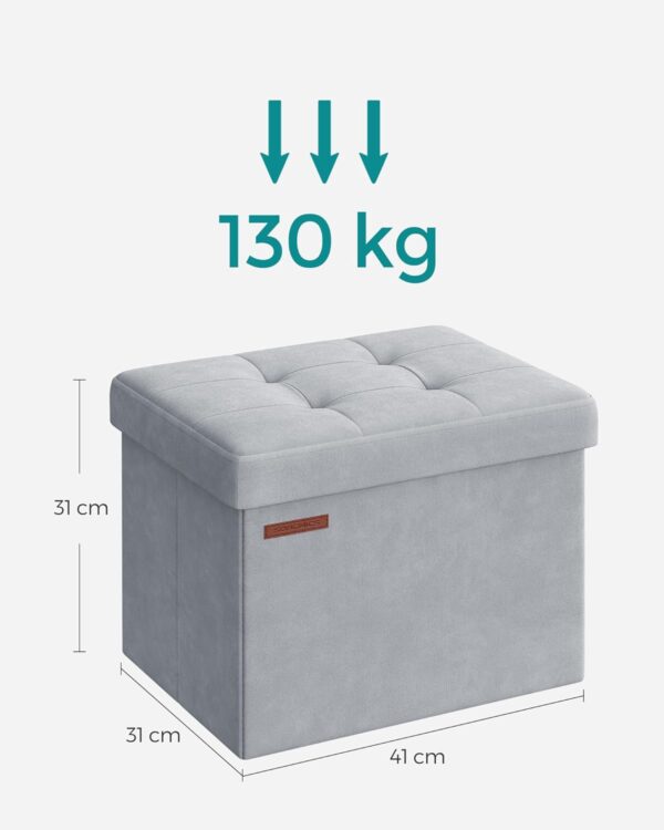 SONGMICS Taburet pliabil cu spatiu de depozitare, catifea matlasata, 31x41x31 cm, 130 kg, gri - imagine 2