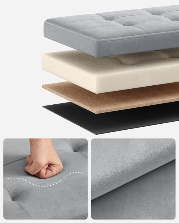 SONGMICS Taburet pliabil cu spatiu de depozitare, catifea matlasata, 31x41x31 cm, 130 kg, gri - imagine 3