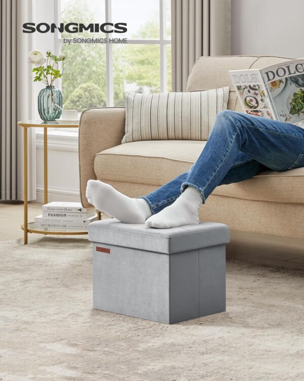 SONGMICS Taburet pliabil cu spatiu de depozitare, catifea matlasata, 31x41x31 cm, 130 kg, gri - imagine 4