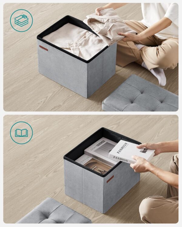 SONGMICS Taburet pliabil cu spatiu de depozitare, catifea matlasata, 31x41x31 cm, 130 kg, gri - imagine 5
