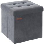 SONGMICS Taburet pliabil cu spatiu depozitare, tapiterie catifea, structura MDF, 38x38x38 cm, gri