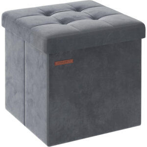 SONGMICS Taburet pliabil cu spatiu depozitare, tapiterie catifea, structura MDF, 38x38x38 cm, gri